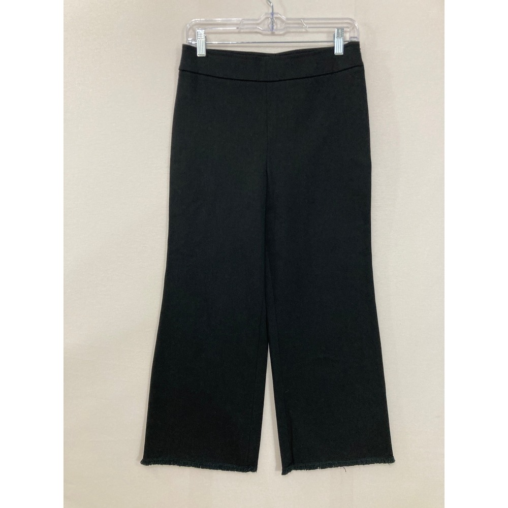 Akris Punto Wide Leg Crop Pants size 8 Black Raw Hem Cotton Blend Side Zip
